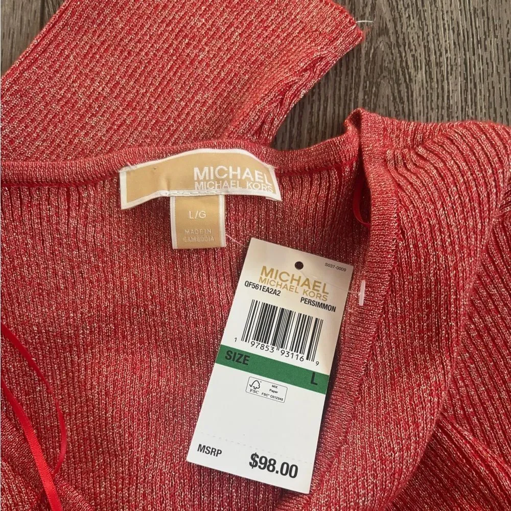 Michael Kors Red Metallic Knit Top - Picture 4 of 4
